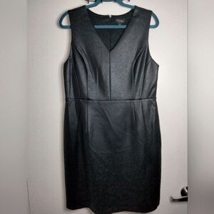 Thalia Sodi (Sz L) Black Pebble Faux Leather Sleeveless Slip Pocket Sheath Dress